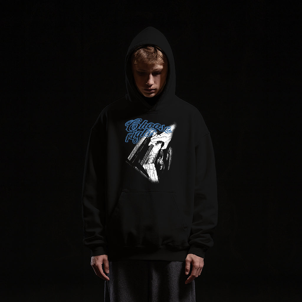 CHOOSE RIGHT HOODIE BLACK BLUE PRINT