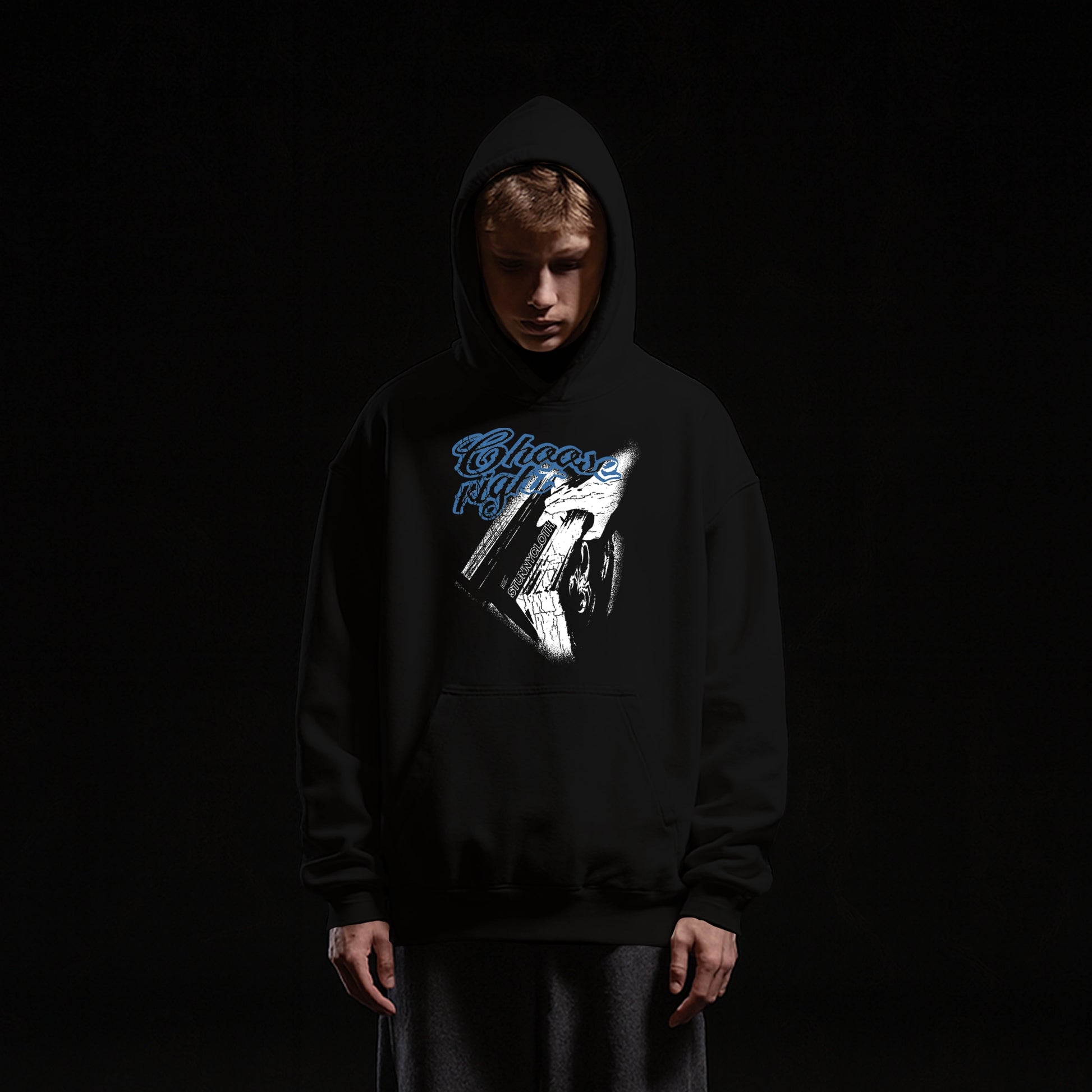 CHOOSE RIGHT HOODIE BLACK BLUE PRINT