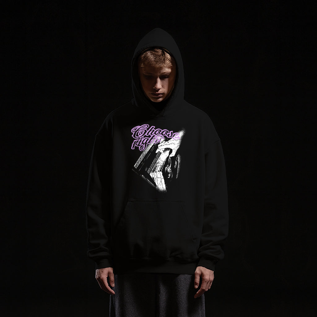 CHOOSE RIGHT HOODIE BLACK PURPLE PRINT