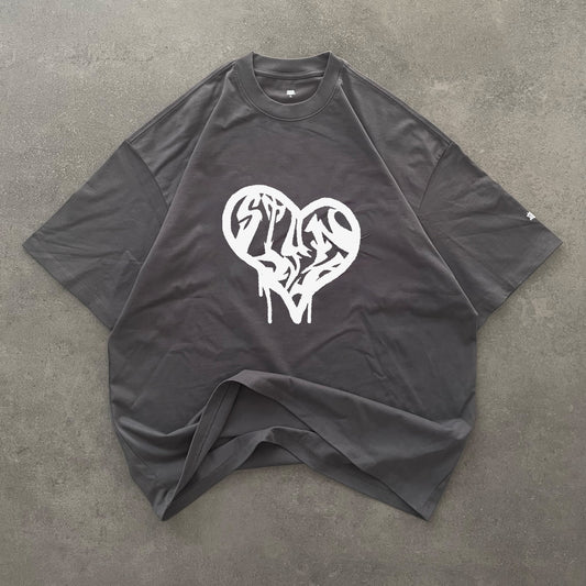 STUNNY HEART GRAY TEE TSHIRT SHIRT 305 GSM